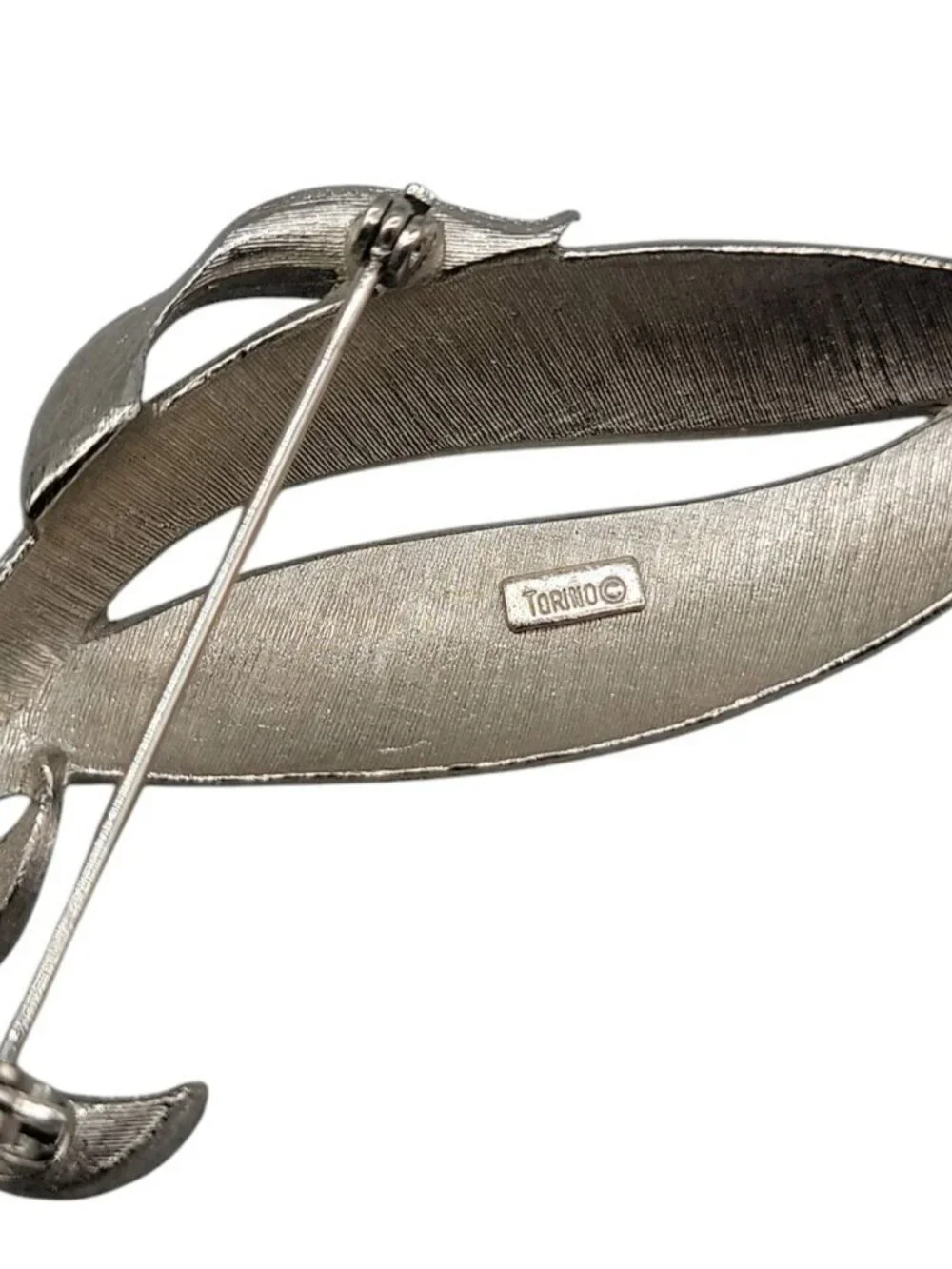 Torino Leaf Brooch Textured Silver Tone Signed Vintage